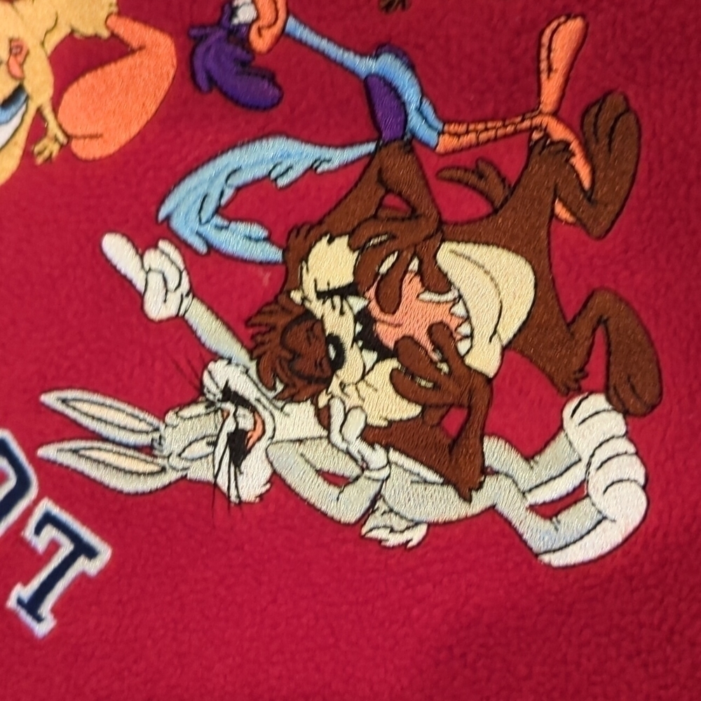 2000's Y2K Looney Tunes Vintage Warner Bros Studio Store Qtr Zip Fleece Red - Picture 5 of 13